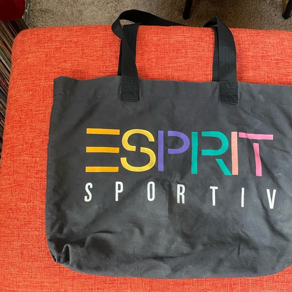 RARE VTG 80’s 90’s ESPRIT Sportiv Large Black Tote Bag Gym Shopper Market Logo - Picture 5 of 11